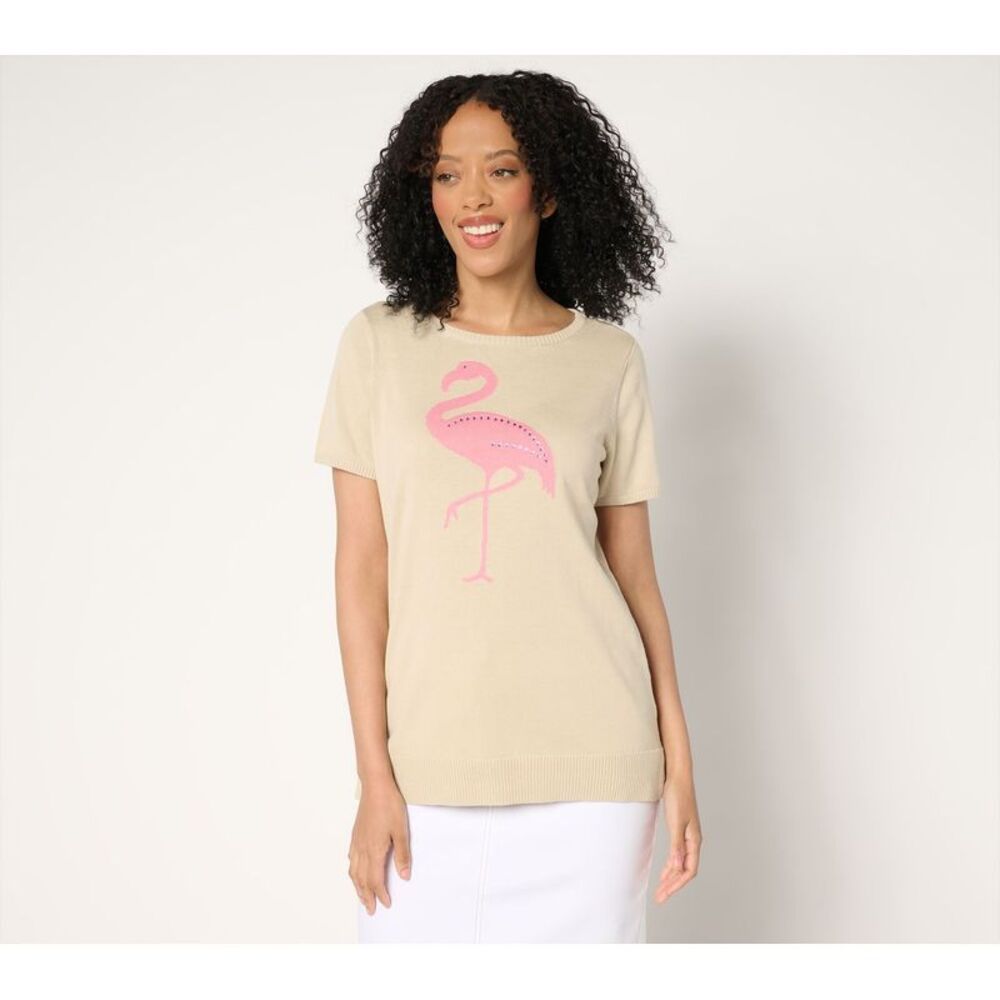 SUNNYLiFE Women's Top Sweater Sz S Let's Flamingle Multi-colored
